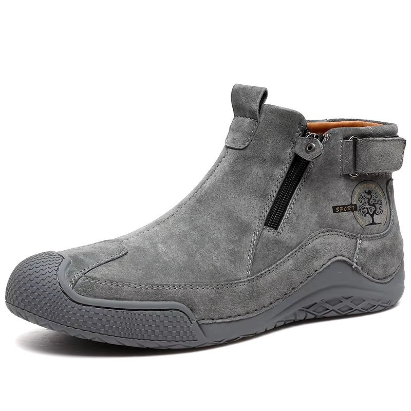 Men's leather boots, hand-stitched, casual style, fashion designer shoes, leather ankle boots, breathable walking shoes, boots for men.