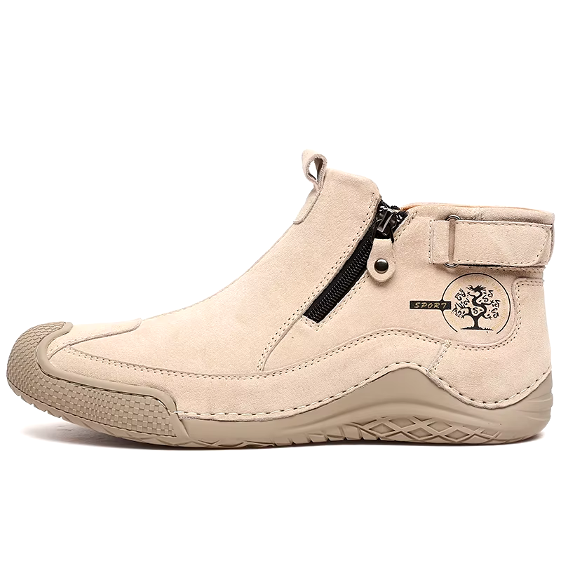 Men's leather boots, hand-stitched, casual style, fashion designer shoes, leather ankle boots, breathable walking shoes, boots for men.