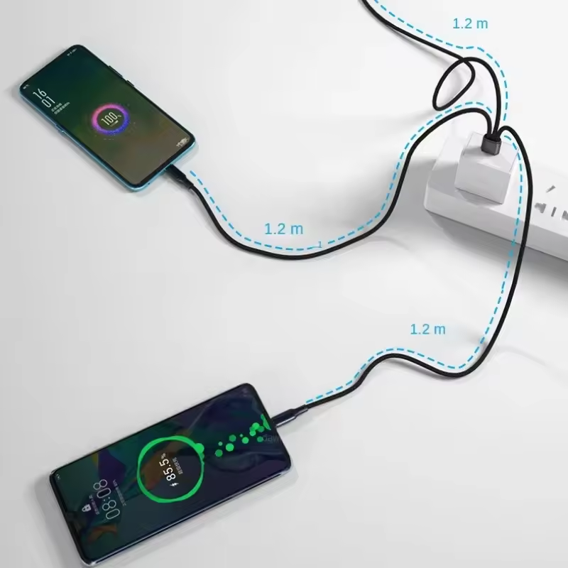 Cable de carga USB 3 en 1, Cable divisor Micro USB 3 tipo C, carga rápida 5A para banco de energía de teléfono móvil, carga de 1,2 m