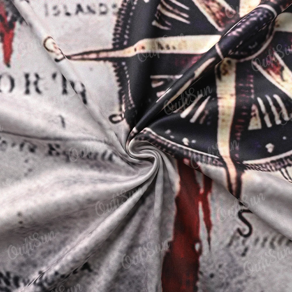 Camiseta con estampado de brújula y mapa náutico vintage para hombre.