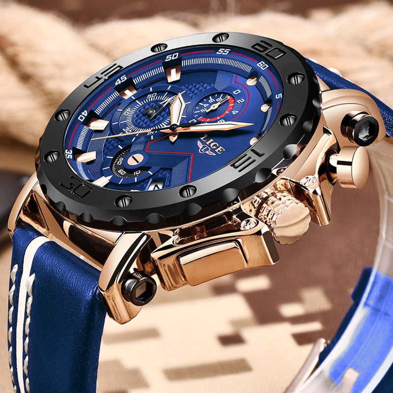 Relojes para hombre de cuarzo militar de esfera grande de lujo de marca superior, reloj cronógrafo deportivo impermeable de cuero informal.