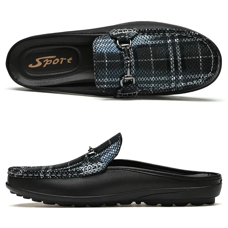 Men's genuine leather clogs, Italian style casual loafers.