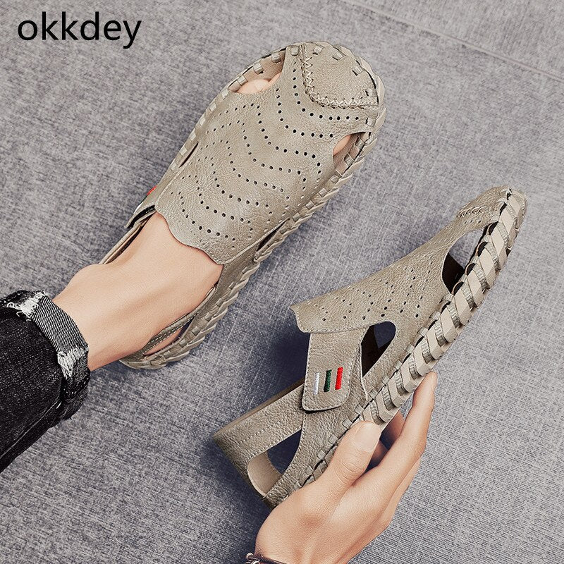 Men's breathable flat shoes, round toe casual sandals, comfortable and lightweight.