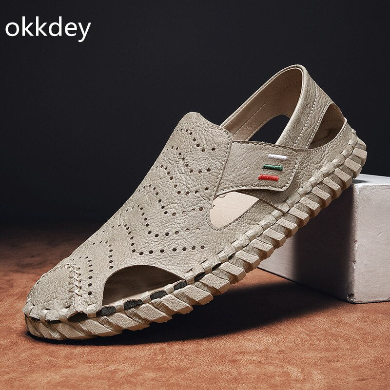 Men's breathable flat shoes, round toe casual sandals, comfortable and lightweight.