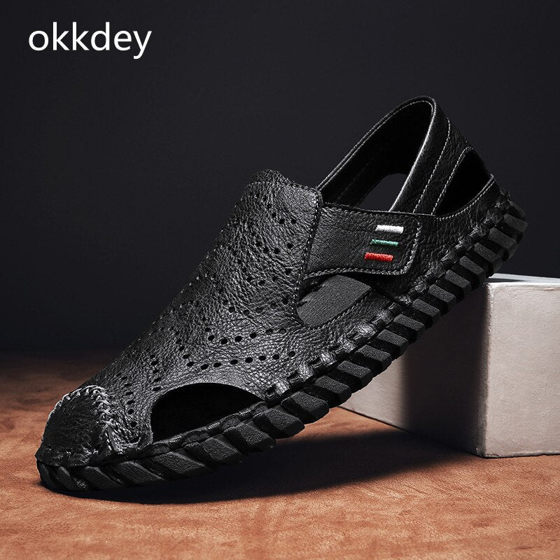 Men's breathable flat shoes, round toe casual sandals, comfortable and lightweight.