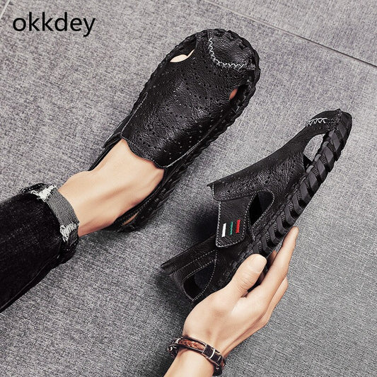 Men's breathable flat shoes, round toe casual sandals, comfortable and lightweight.