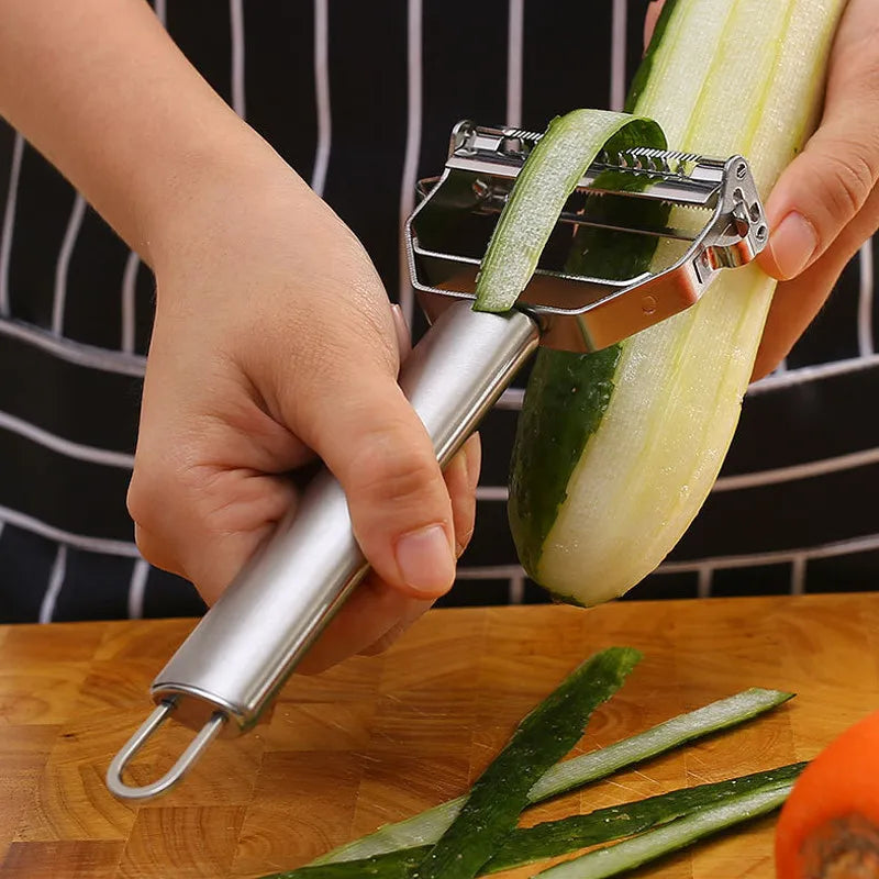 Pelador de cocina multifuncional, pelador de frutas y verduras de acero inoxidable, rebanador duradero de patatas, triturador doméstico, pelador de zanahorias.