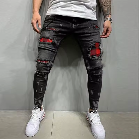 Pantalones de denim casuales, tipo lápiz, skinny, conos y agujeros de rejilla