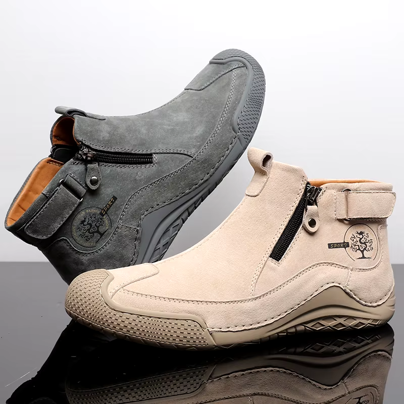 Botas de cuero para hombre, cosidas a mano, estilo casual, zapatos de diseñador de moda, botines de cuero, calzado transpirable para caminar, botas para hombres.