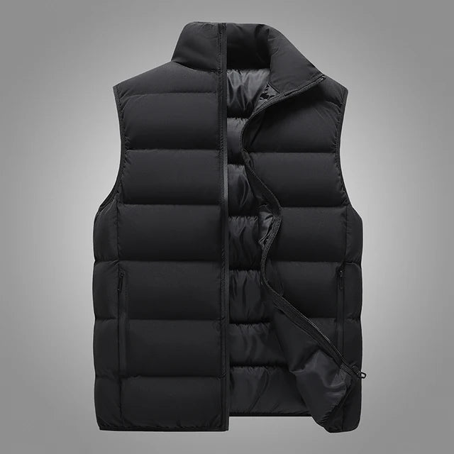 Chaleco cálido sin mangas para hombre, chaqueta a prueba de viento con cremallera, abrigo informal con cuello levantado, ropa de marca, otoño e invierno.