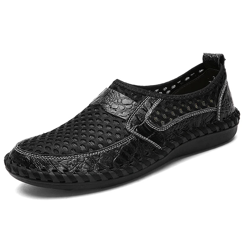 Sandalias de tela para hombre, mocasines suaves y transpirables de malla, hechas a mano.