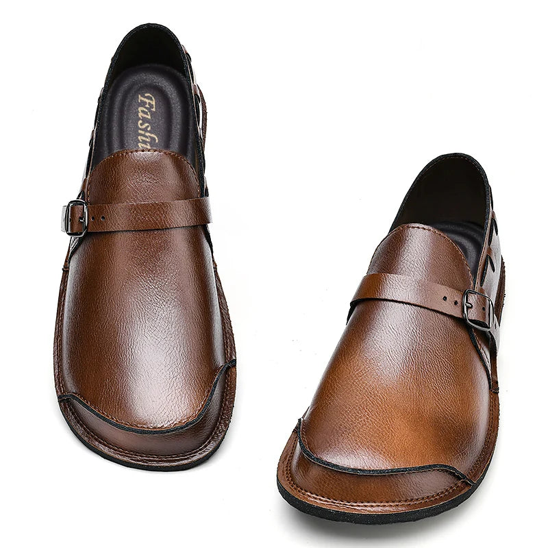 Mocasines cómodos de cuero genuino para hombre, zapatos planos suaves, informales, antideslizantes, para caminar