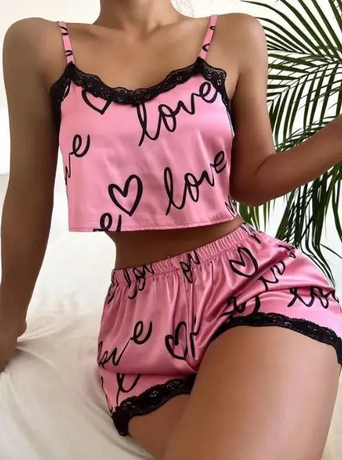 Conjunto de Pijama corto para mujer, ropa interior con estampado para el hogar, lencería Sexy, camisola sin mangas, ropa de dormir para mujer, 1 Juego