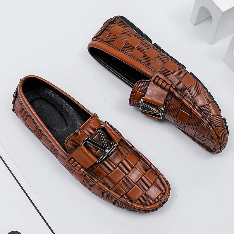 Zapatos informales de piel auténtica para hombre, mocasines planos con patrón de cocodrilo, de marca y de alta calidad.