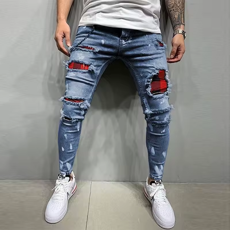 Pantalones de denim casuales, tipo lápiz, skinny, conos y agujeros de rejilla