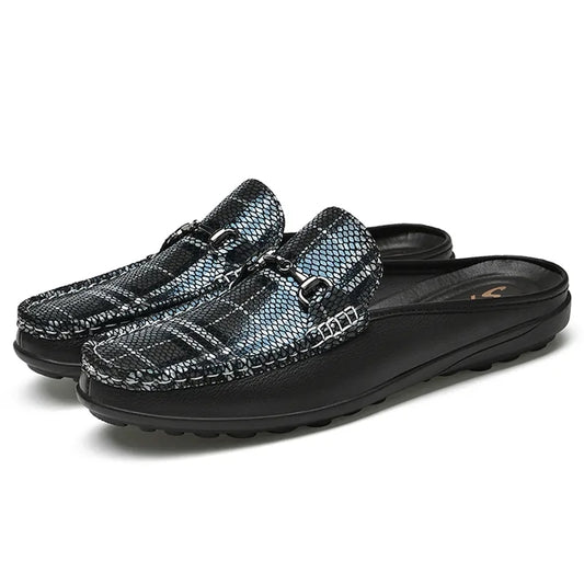 Zuecos de piel auténtica para hombre, mocasines informales de estilo italiano.