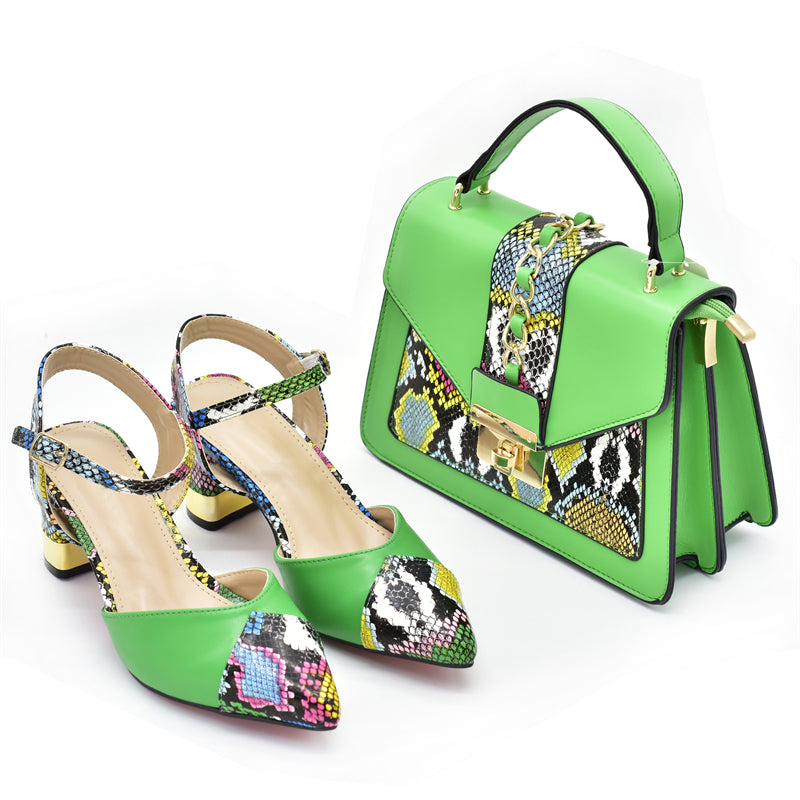 Conjunto de zapatos italianos y bolso para fiesta para mujer.