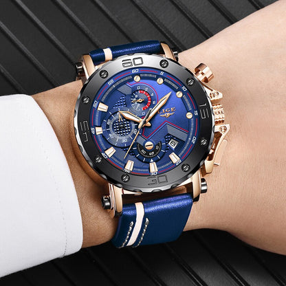 Relojes para hombre de cuarzo militar de esfera grande de lujo de marca superior, reloj cronógrafo deportivo impermeable de cuero informal.