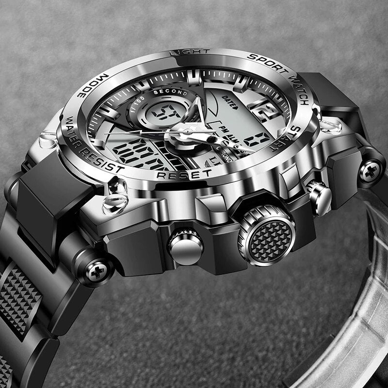 Reloj Digital de cuarzo para hombre, relojes de buceo creativos, reloj despertador resistente al agua de doble pantalla.