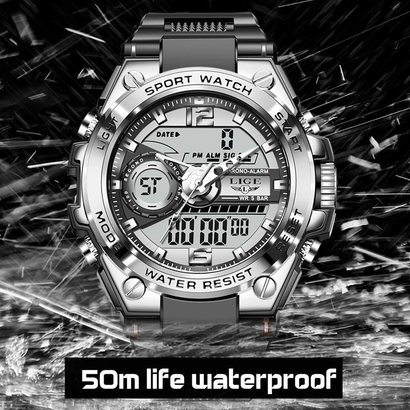 Reloj Digital de cuarzo para hombre, relojes de buceo creativos, reloj despertador resistente al agua de doble pantalla.