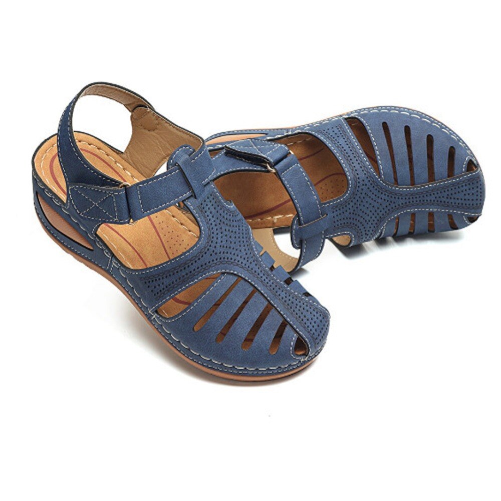 Sandalias de cuña con hebilla para mujer, zapatos de costura informales, plataforma Retro, talla grande, verano.