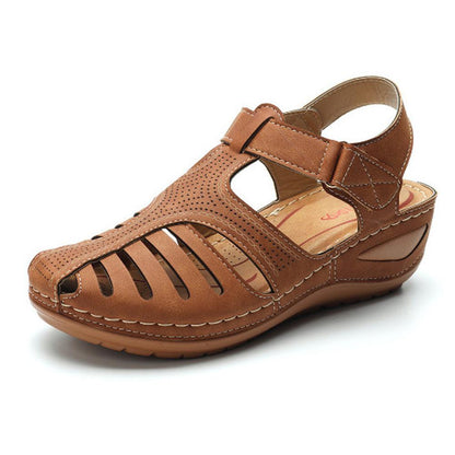 Sandalias de cuña con hebilla para mujer, zapatos de costura informales, plataforma Retro, talla grande, verano.