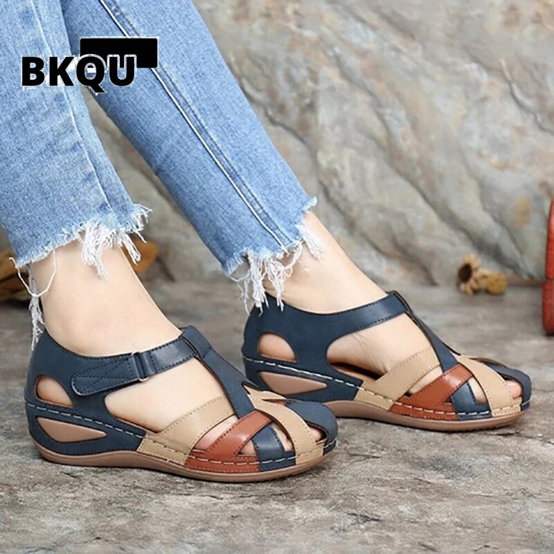 Sandalias redondas para mujer, zapatillas informales cómodas para exteriores.