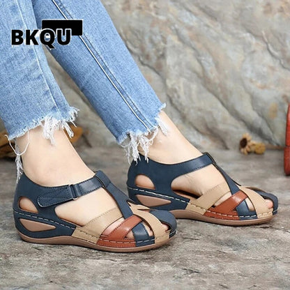 Sandalias redondas para mujer, zapatillas informales cómodas para exteriores.
